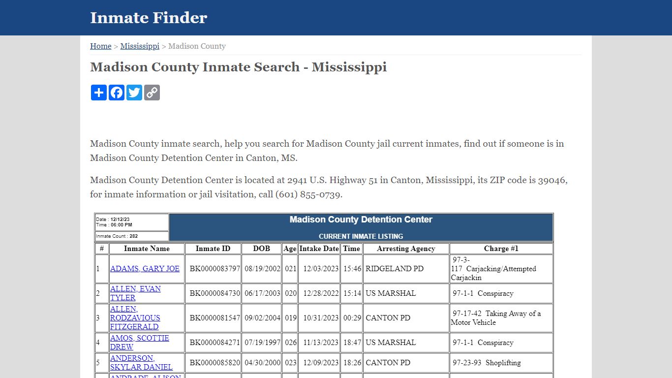 Madison County Inmate Search - Mississippi